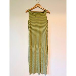 Eileen Fisher Linen Striped Maxi Dress Yellow XS